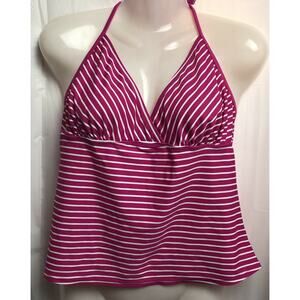 Newport News Tankini Top Women 14 Pink Striped Halter Triangle Stretch Swim